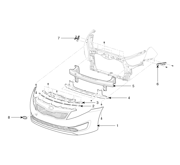 Kia Optima Hybrid Front Bumper Components and Components Location